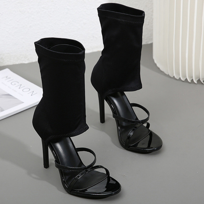 Women Shoes Boots - Botas de tela elástica de alta