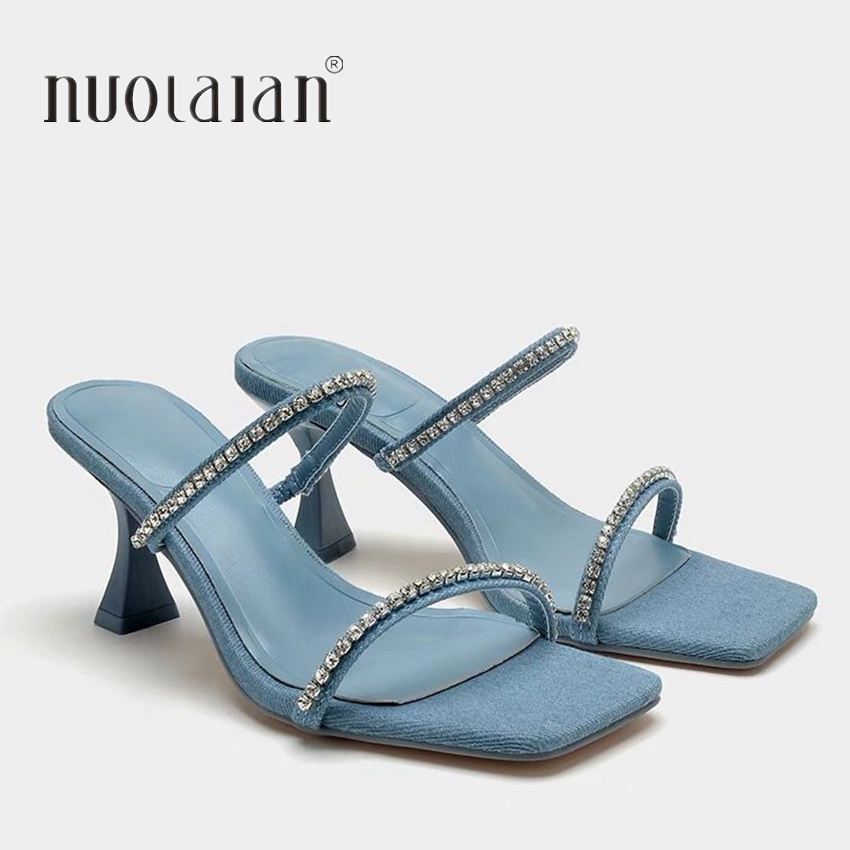 Women Shoes Zara - Sandalias de tacón vaquero con diamantes