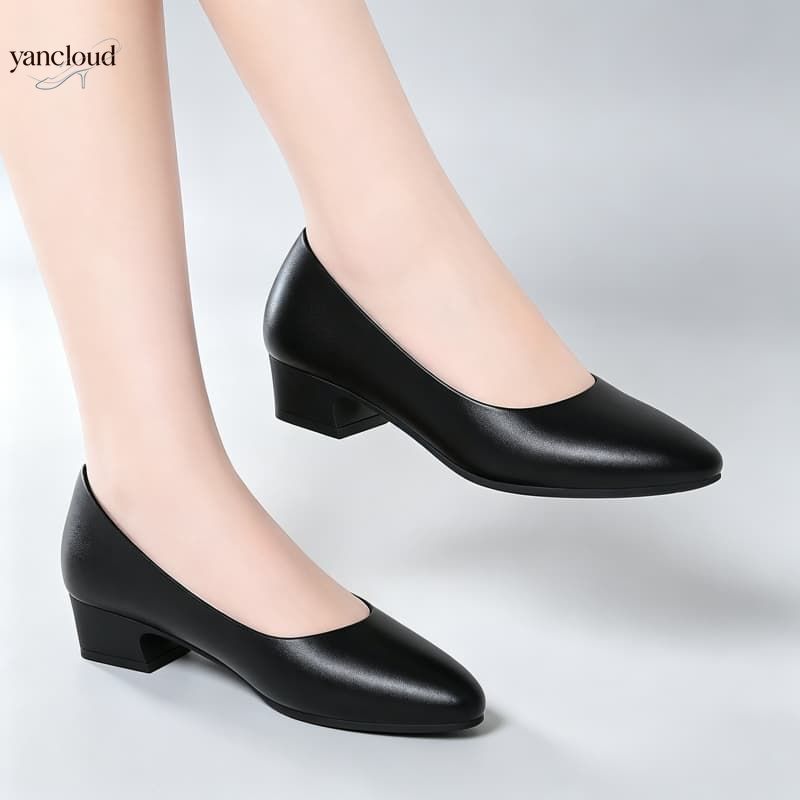 Court Heel Pointed - Zapatos de Tacón Bajo de Cuero