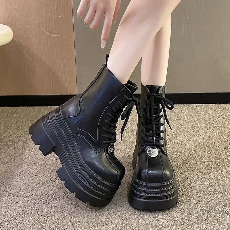 Women Shoes Luxury Brand - Botas de mujer de cuero gótico,