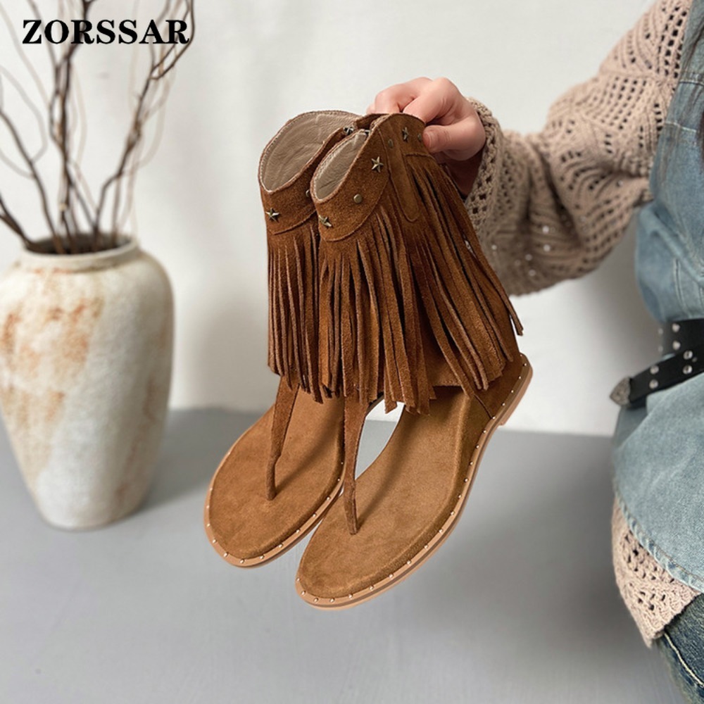 Botas de cuña con flecos y tac - Women Shoes Boots reseña y precio