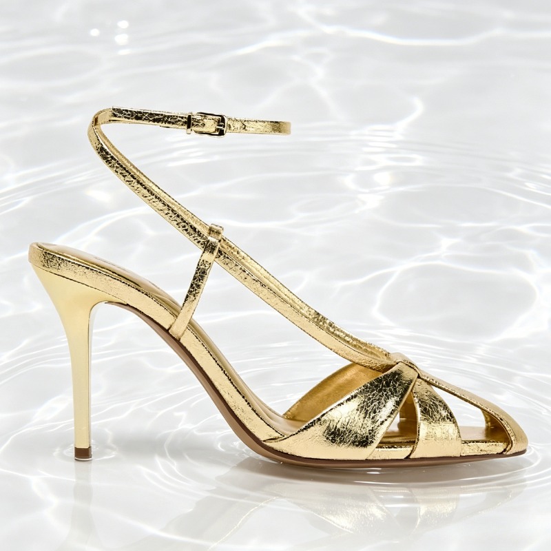 Sandalias de tacón fino dorada - Women Shoes Luxury Brand reseña y precio