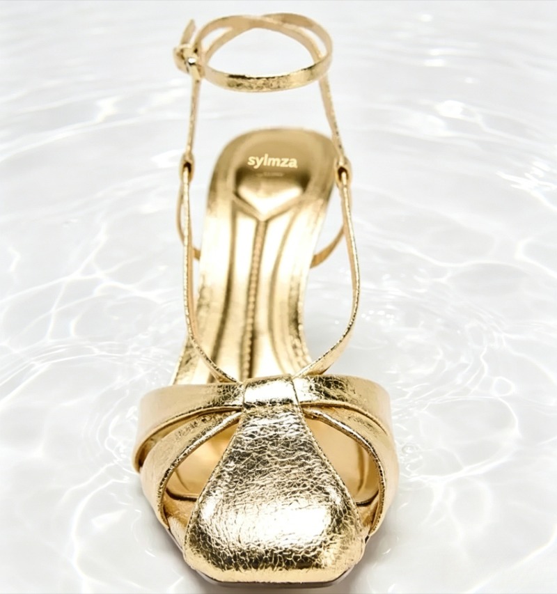 Sandalias de tacón fino dorada - Women Shoes Luxury Brand reseña y precio
